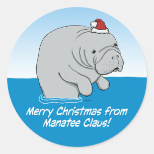 Niedliches und lustiges Manatee Claus Runder Aufkleber