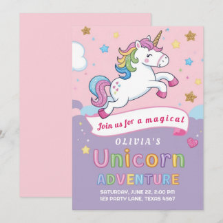 Niedliches und magisches Einhorn-Rainbow-Girl Gebu Einladung
