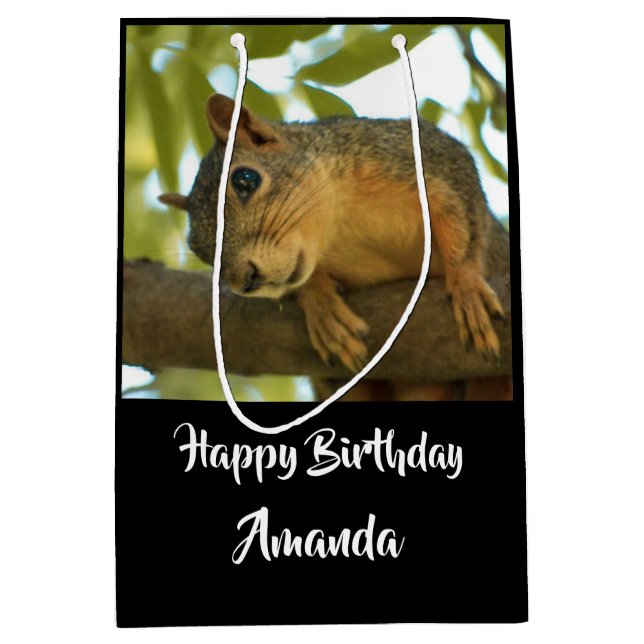 Niedliches und merkwürdiges Eichhörnchen Natur Fot Mittlere Geschenktüte (Vorderseite)