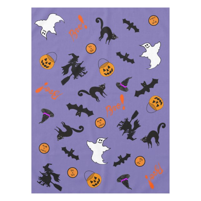 Niedliches und scharfes Halloween-Symbol Lila Tischdecke (Vorderseite)