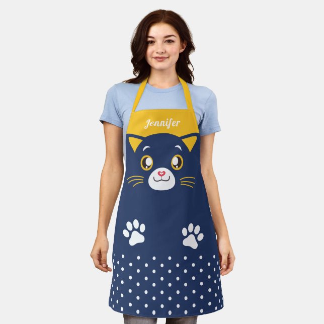 Niedliches und sonniges Kitten-Gesicht Polka Dots  Schürze (Getragen)
