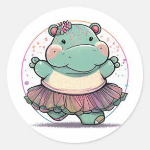 Niedliches und spielerisches Hippo in einem Tutu Runder Aufkleber
