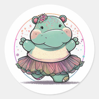 Niedliches und spielerisches Hippo in einem Tutu Runder Aufkleber