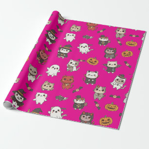 Niedliches und unheimliches Halloween-Katzenwackel Geschenkpapier