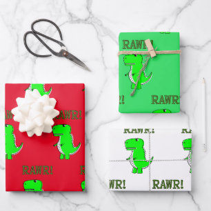 Niedliches und wütendes T-Rex Dino RAWR Papierblat Geschenkpapier Set