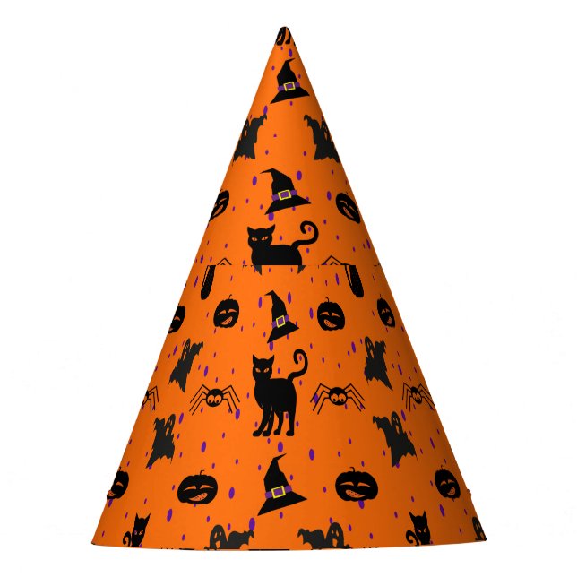 Niedliches, undurchsichtiges Halloween-Muster Oran Partyhütchen (Vorderseite)