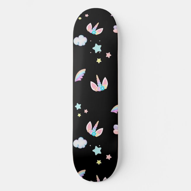 Niedliches Unicorn Gesicht Regenbogengradienten Ge Skateboard (Vorderseite)