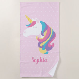 Niedliches Unicorn-Polka-Punkt-personalisiertes Strandtuch