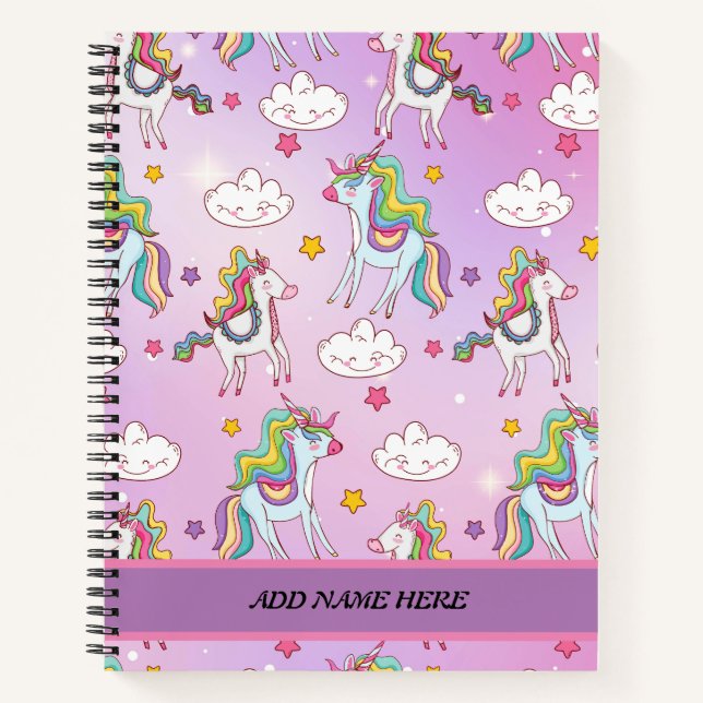 Niedliches Unicorn-Regenbogenmuster - benutzerdefi Notizbuch (Vorderseite)
