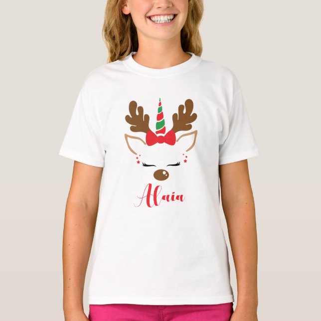 Niedliches Unicorn Rentier Weihnachtsfest Shirt (Vorderseite)