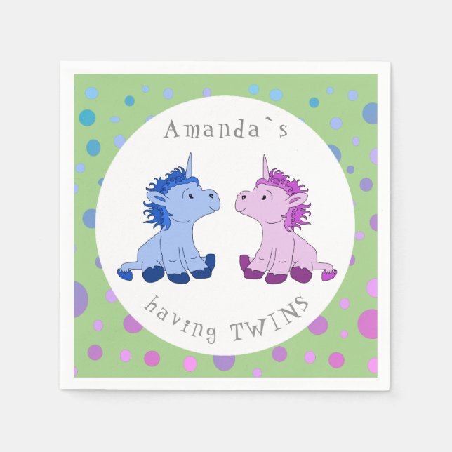 Niedliches Unicorn Twins Baby Dusche Party Serviette (Vorderseite)