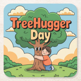 Niedliches Untersetzer-Set "Baum Hugger Day" Rechteckiger Pappuntersetzer