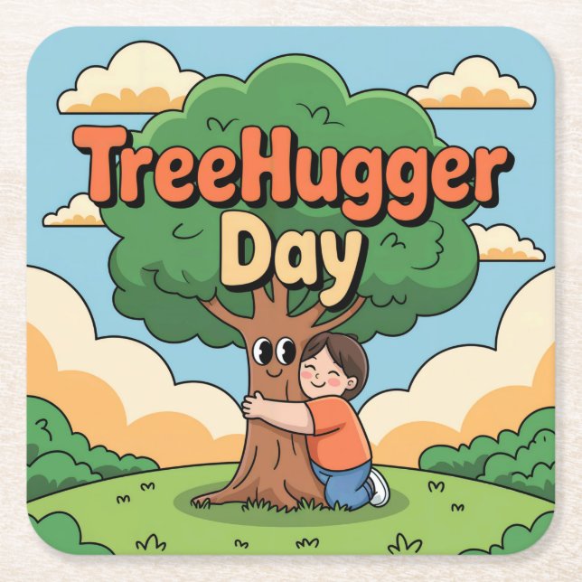 Niedliches Untersetzer-Set "Baum Hugger Day" Rechteckiger Pappuntersetzer (Vorderseite)