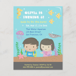 Niedliches Unterwasser-Aquarium-Kindergeburtstag-P Einladung