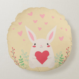 Niedliches Valentin des Kaninchens Rundes Kissen
