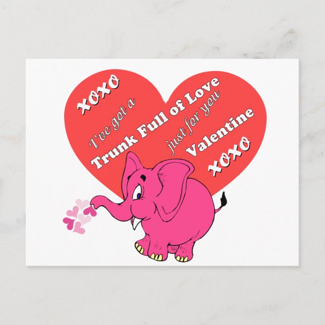 Niedliches Valentin mit rosa Elefanten Postkarte (Vorderseite)