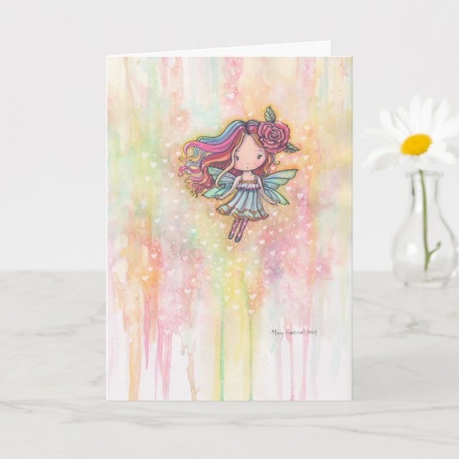 Niedliches Valentine Fairy Wasserfarbenspiel Karte (Kleine Pflanze)