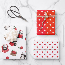 Niedliches Valentine Panda Bears Set von 3 Designs Geschenkpapier Set