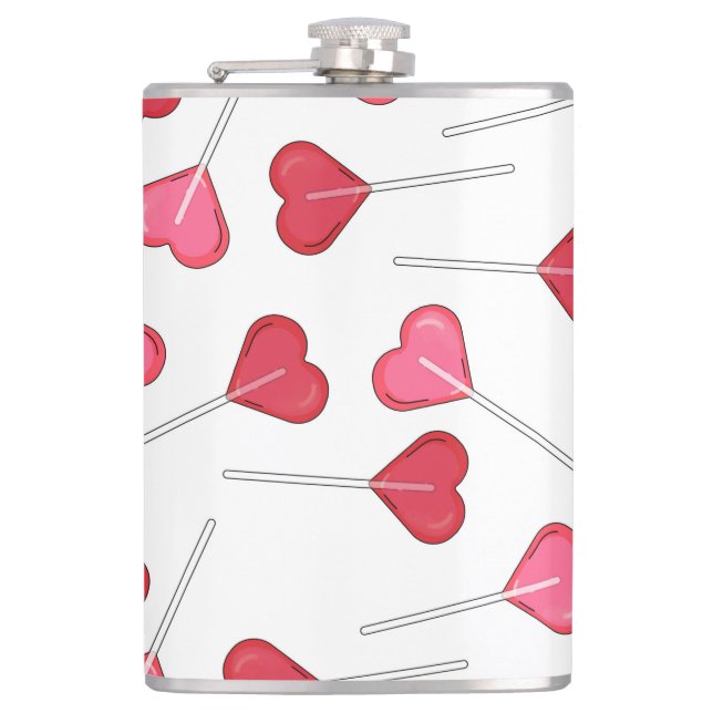 Niedliches Valentine Rotes Herz | Lollipop Muster Flachmann (Vorderseite)
