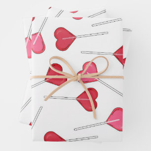Niedliches Valentine Rotes Herz Lollipop Muster Geschenkpapier Set