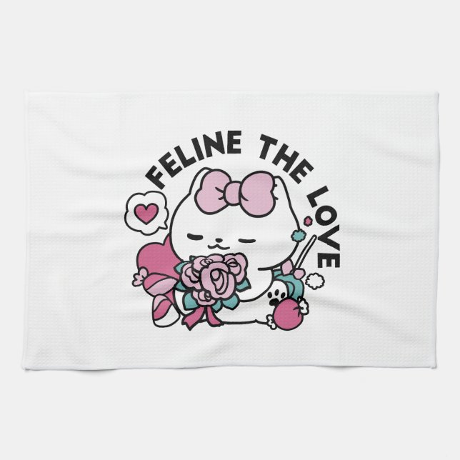 Niedliches Valentinisches Katzendesign - Feline th Geschirrtuch (Horizontal)