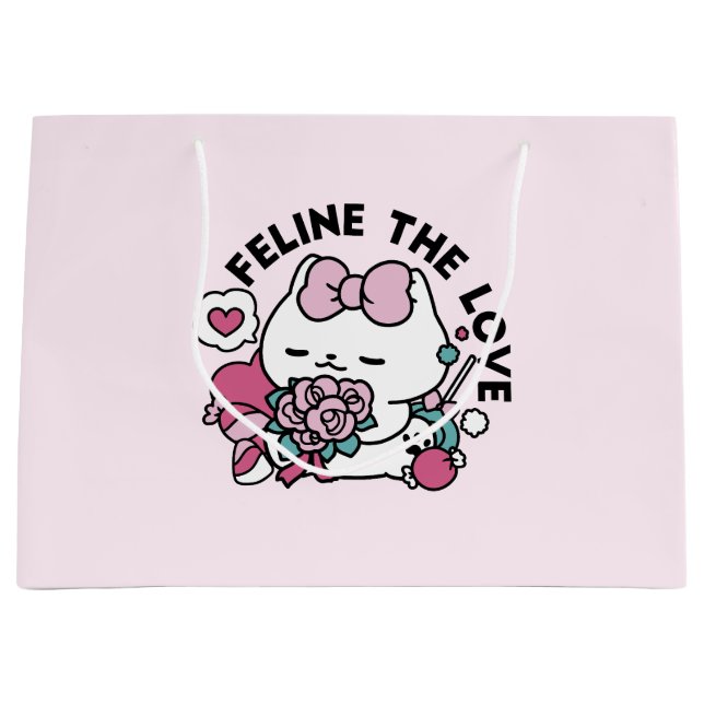 Niedliches Valentinisches Katzendesign - Feline th Große Geschenktüte (Vorderseite)