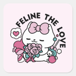 Niedliches Valentinisches Katzendesign - Feline th Quadratischer Aufkleber