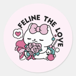 Niedliches Valentinisches Katzendesign - Feline th Runder Aufkleber