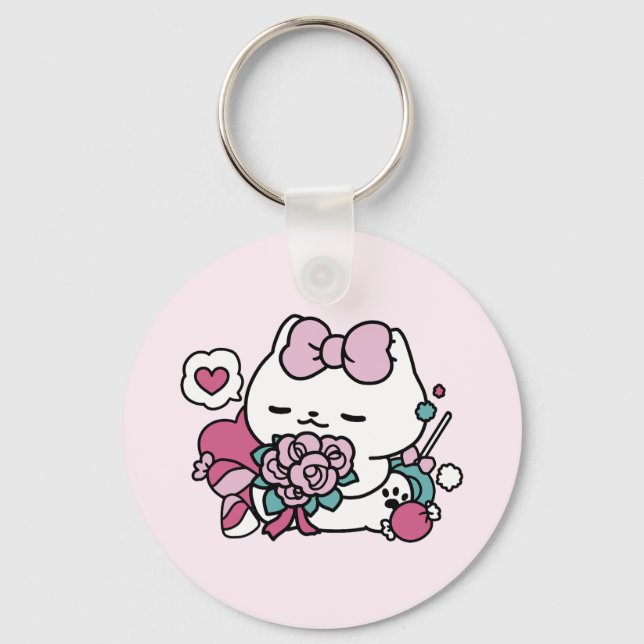 Niedliches Valentinisches Katzendesign - Feline th Schlüsselanhänger (Vorderseite)