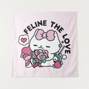 Niedliches Valentinisches Katzendesign - Feline th Wandteppich