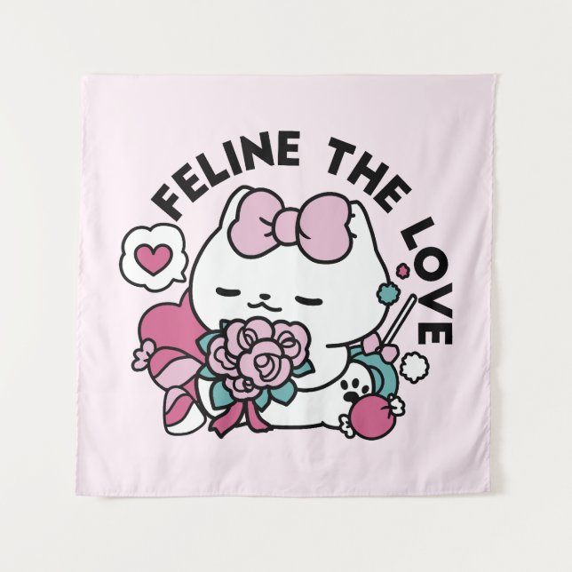 Niedliches Valentinisches Katzendesign - Feline th Wandteppich (Vorderseite)