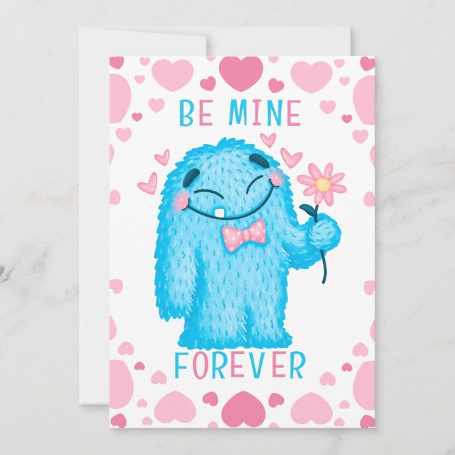 Niedliches Valentinmonster Feiertagskarte (Vorderseite)