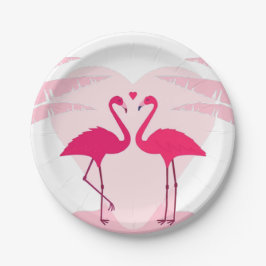Niedliches Valentinstag Flamingo-Paar Pappteller