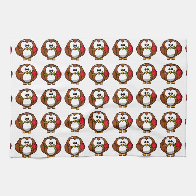 Niedliches Valentinueulen Geschirrtuch (Horizontal)