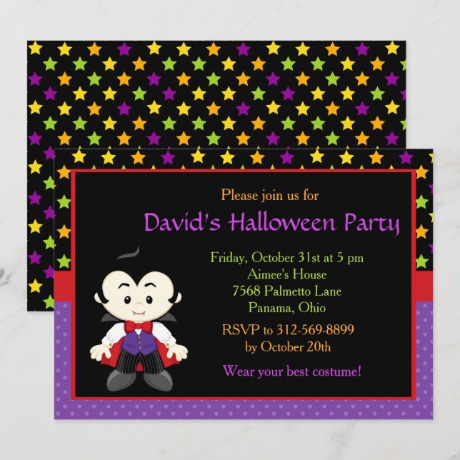 Niedliches Vampire Boy Halloween Kostüm Party Einladung (Vorne/Hinten)