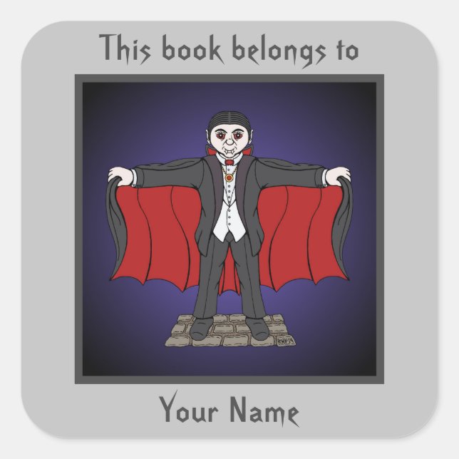 Niedliches Vampire/Dracula-Buchzeichen Quadratischer Aufkleber (Vorderseite)