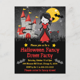 Niedliches Vampire Girl and Castle Halloween Einla Postkarte