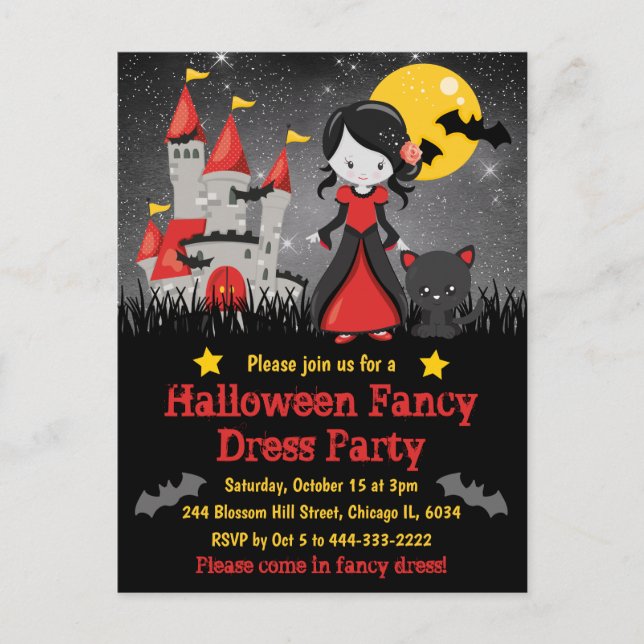Niedliches Vampire Girl and Castle Halloween Einla Postkarte (Vorderseite)