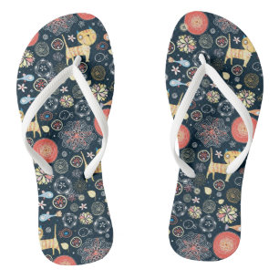 Niedliches vektorkatzekitty-Gänseblümchen-Blau Flip Flops