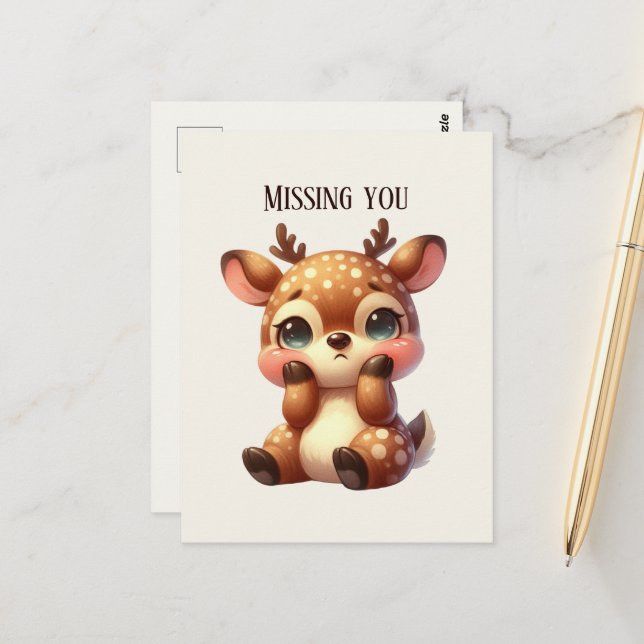 Niedliches Vermisstes Hirsch Postkarte (Vorderseite/Rückseite Beispiel)