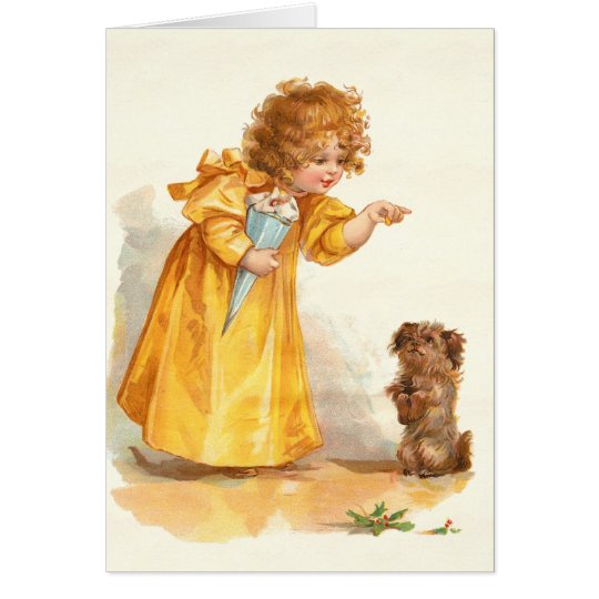Niedliches viktorianisches Mädchen und Terrier Karte