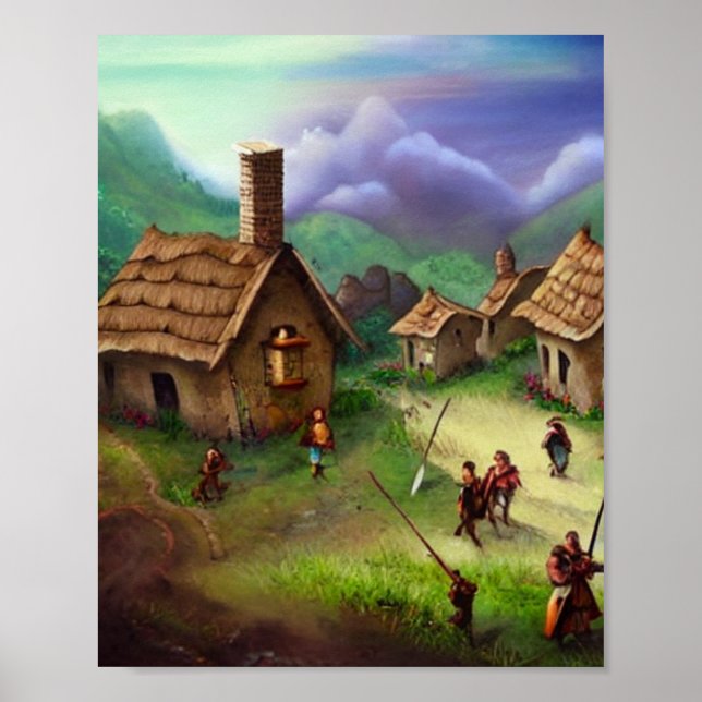 Niedliches Village Digital Art Poster (Vorne)