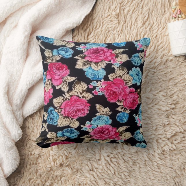 Niedliches Vintag rosa blaues Blumenmuster auf sch Kissen (Decke)