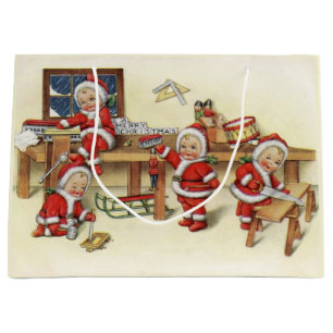 Niedliches Vintages Baby Santa Illustration Große Geschenktüte