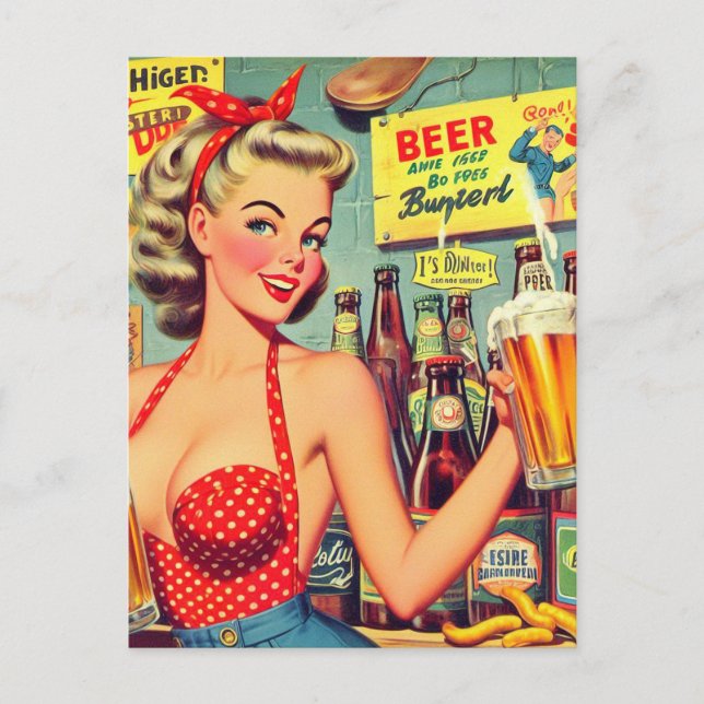 Niedliches Vintages Bier-Button Postkarte (Vorderseite)