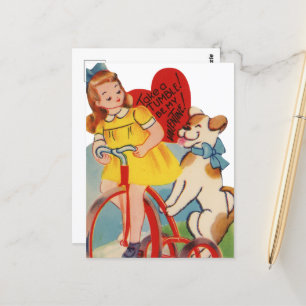 Niedliches Vintages Bike Valentine Postkarte