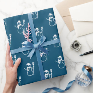 Niedliches Vintages Blaues Schneemann-Muster Geschenkpapier