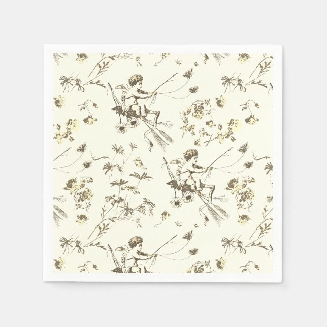 Niedliches Vintages Cupid Angel Gold Beige Blument Serviette (Vorderseite)