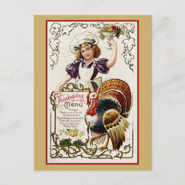Niedliches Vintages Erntedank Menü Türkei Postkarte (Vorderseite)