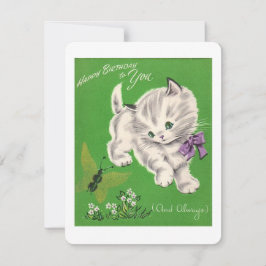 Niedliches Vintages Glück Geburtstag White Kitten Feiertagskarte